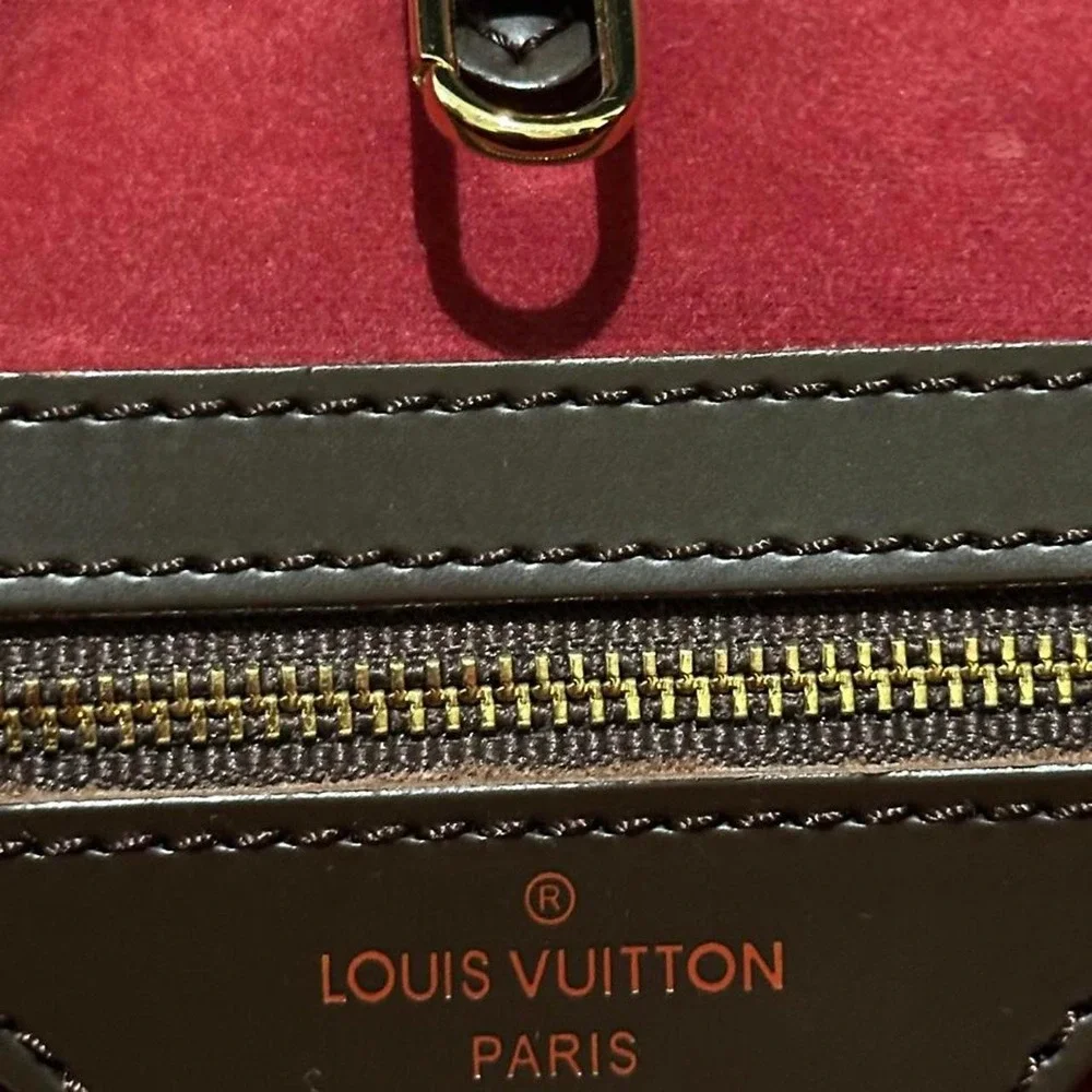 Louis Vuitton Damier Ebene Hampstead Tote Brown Checkered Canvas Gold Plaque Bag